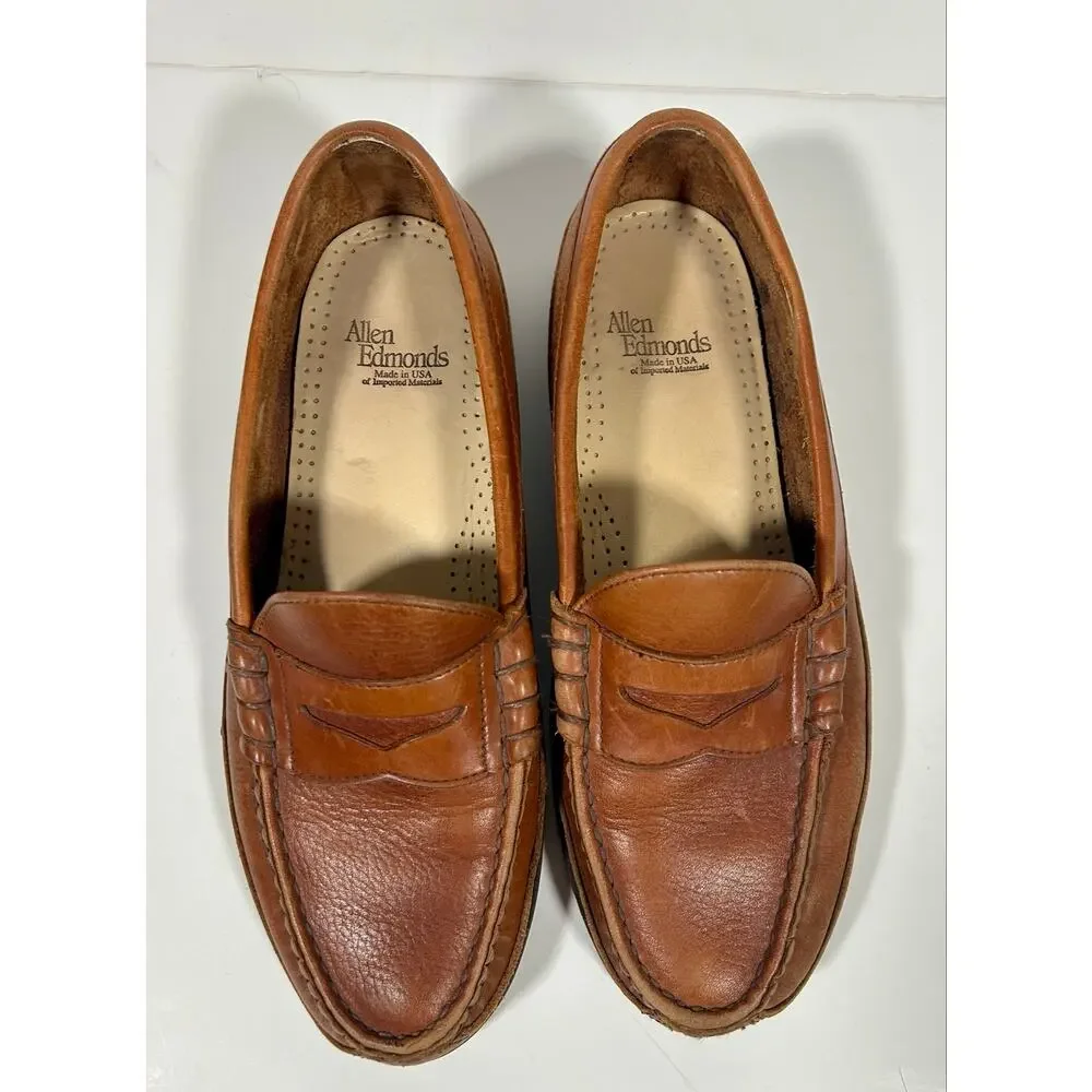 Men's Allen Edmonds Shoes Brown Leather Penny Loafers Comfort Walking Size 9.5 D